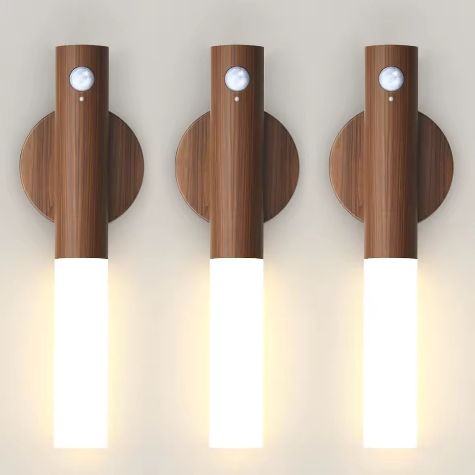SensorLUX® Lámpara de madera Led magnética recargable con sensor de movimiento