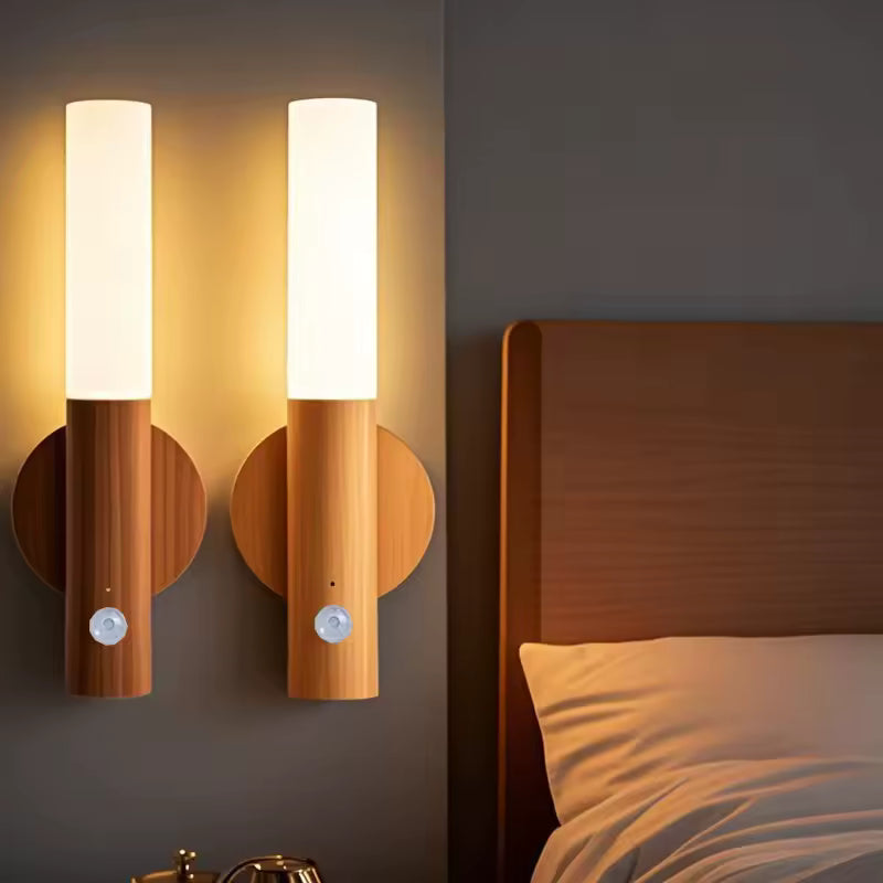 SensorLUX® Lámpara de madera Led magnética recargable con sensor de movimiento
