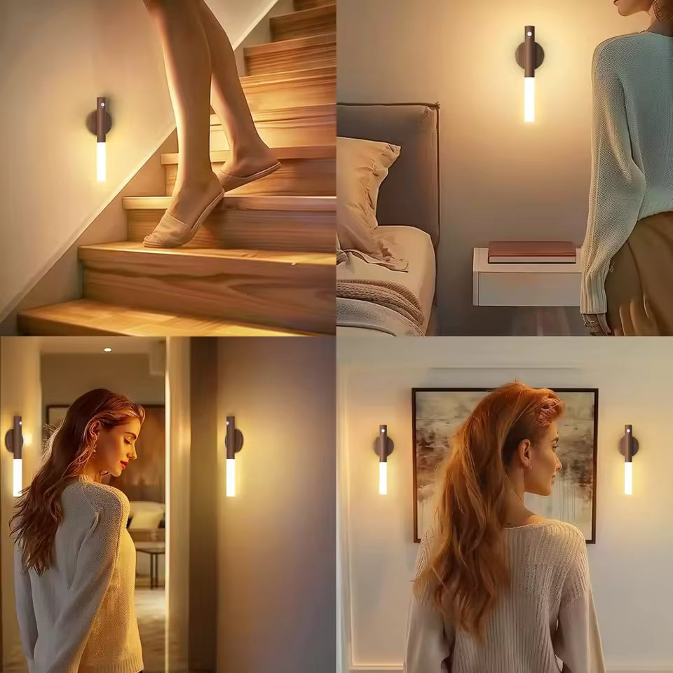 SensorLUX® Lámpara de madera Led magnética recargable con sensor de movimiento