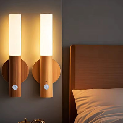SensorLUX® Lámpara de madera Led magnética recargable con sensor de movimiento